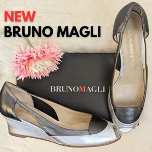 Bruno Magli Fiesse Wedge Heel Gray Color-Block Lambskin Leather Size 9.5 AA, NEW